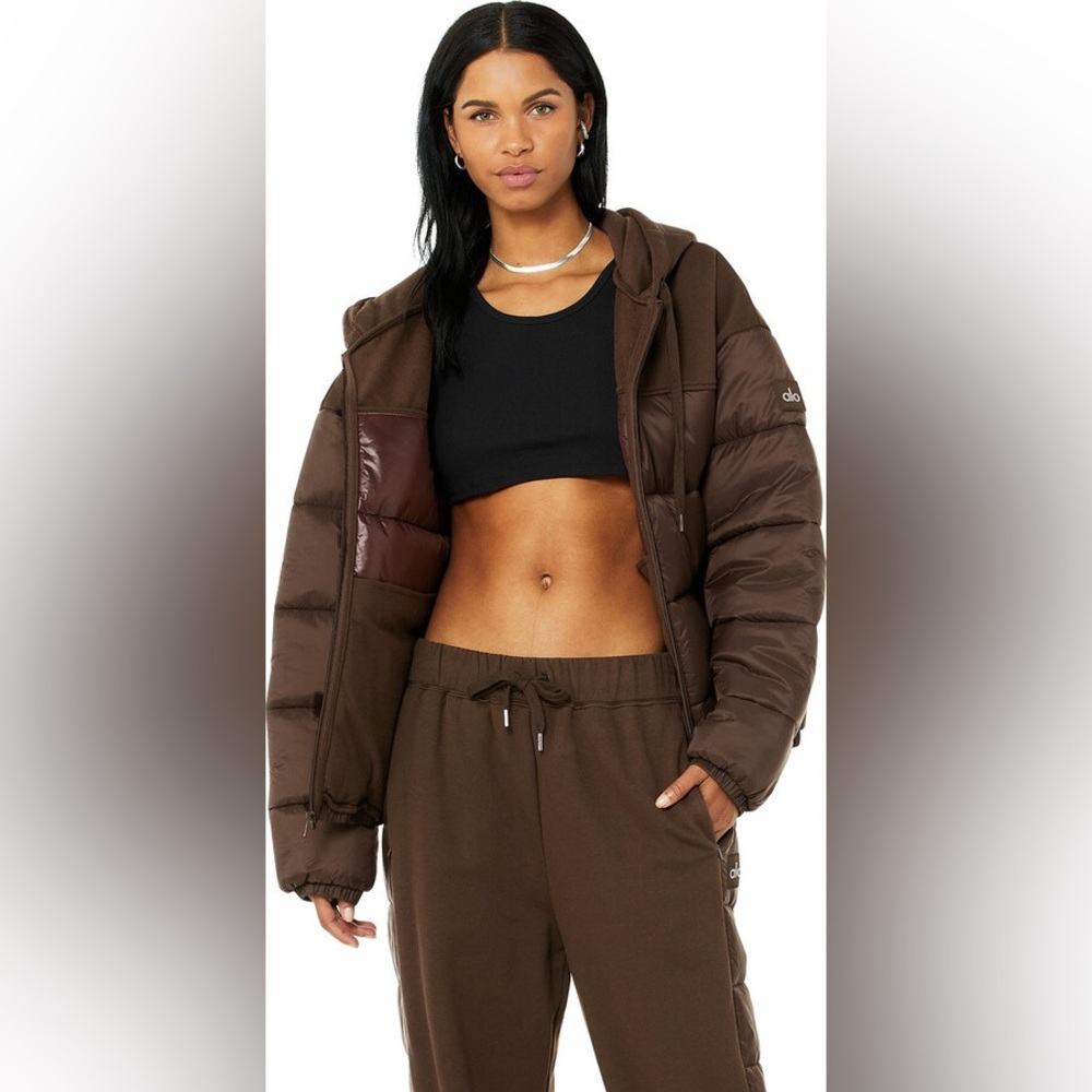 Alo espresso chocolate brown mash up jacket puffer